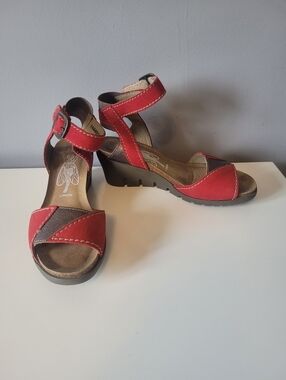 Fly London Imat Red Wedge Sandals, VGUC, Size 36